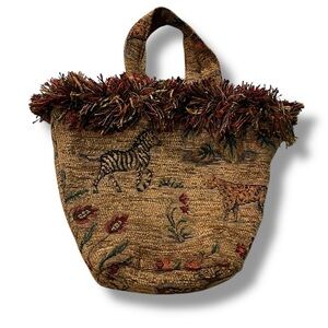 Mini Tapestry Bag Top Handles Zebra Cheetah Fringe Edge Boho DIY Artsy Handmade
